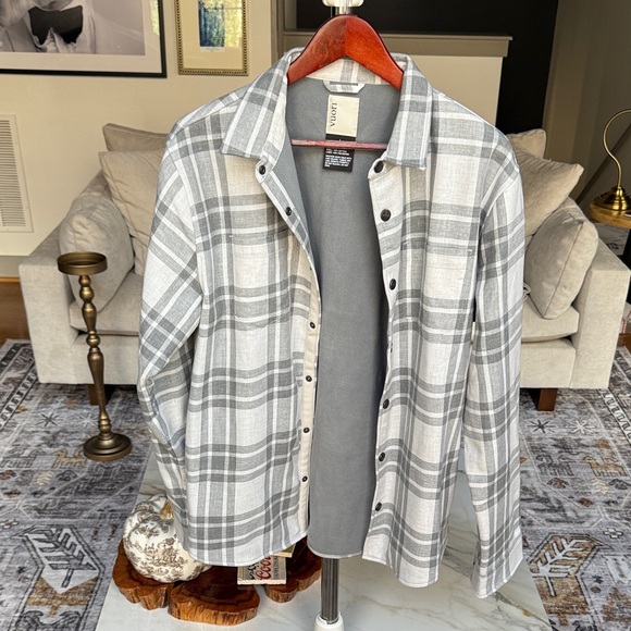 Vuori Fleece lined plaid snap front shirt jacket - Picture 1 of 5